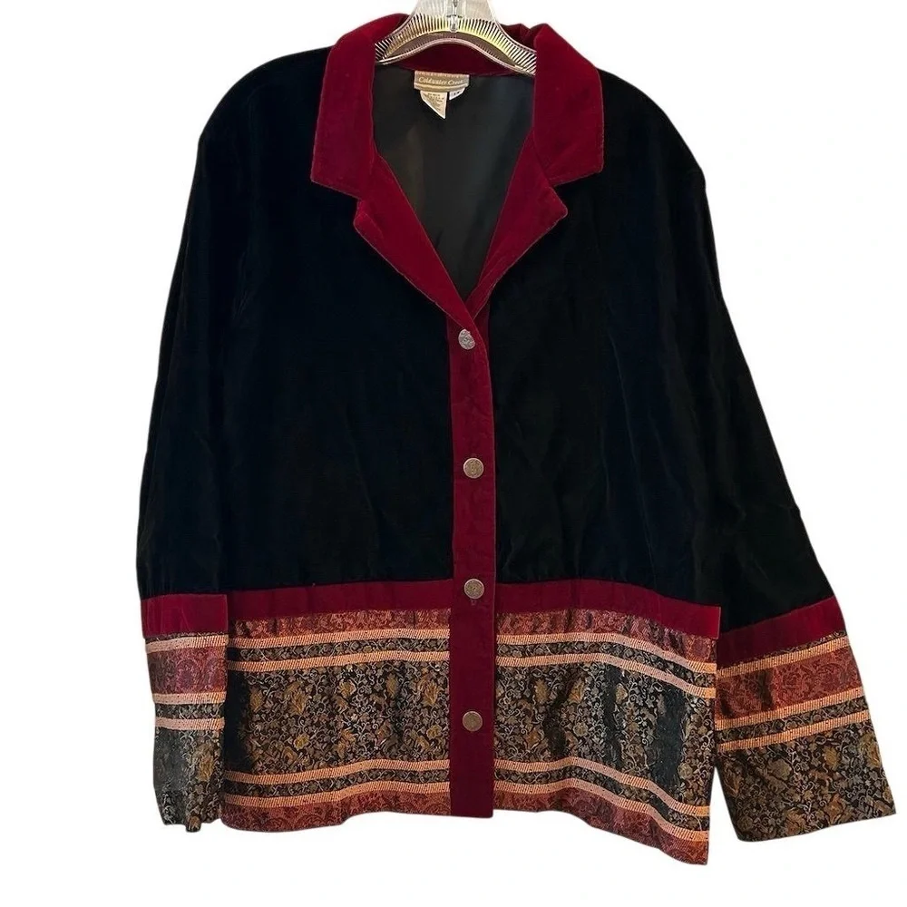 Coldwater Creek 1X Black Velvet Jacket Tapestry Classic Caeer Art to Wear‎